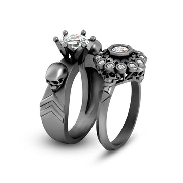 Octagon Diamond Skull Rings