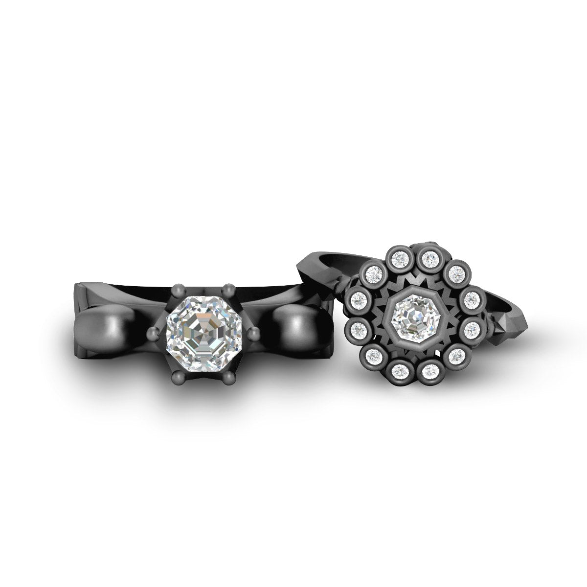 Octagon Diamond Skull Rings