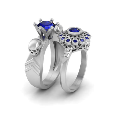 1.60TCW Sapphire Skull Wedding Rings