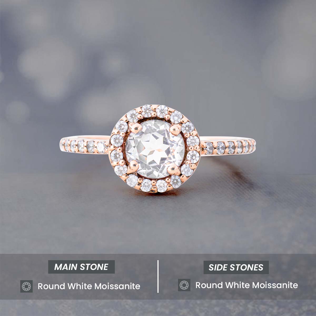 Classic Halo Engagement Rings Rose Gold Moissanite Diamond Anniversary Ring Gift