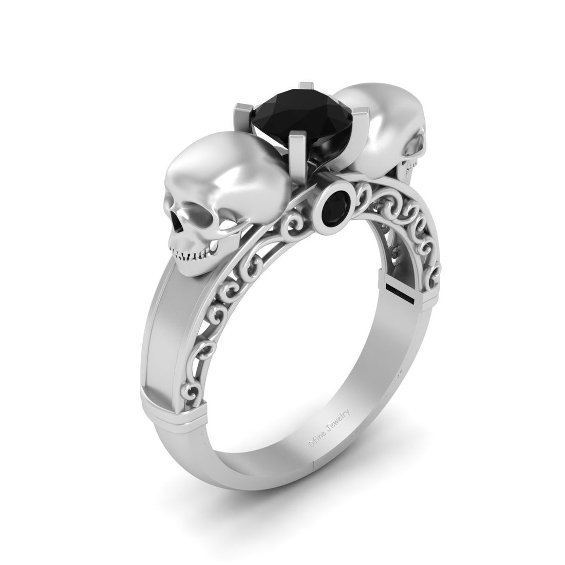 Onyx Filigree Skull Wedding Ring