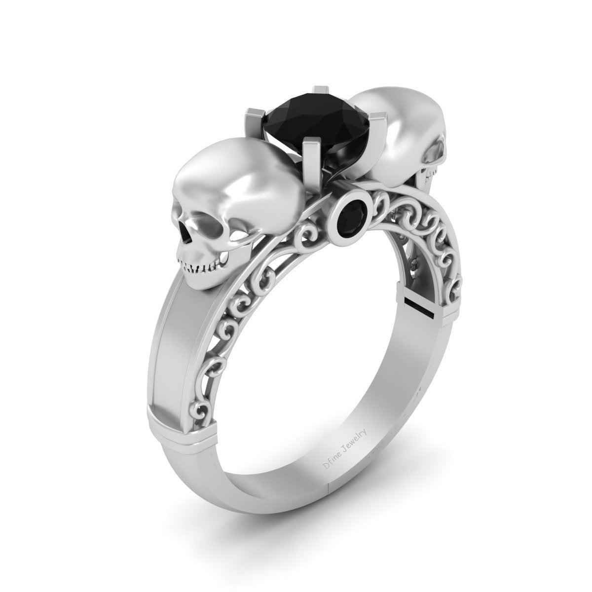 Onyx Filigree Skull Wedding Ring