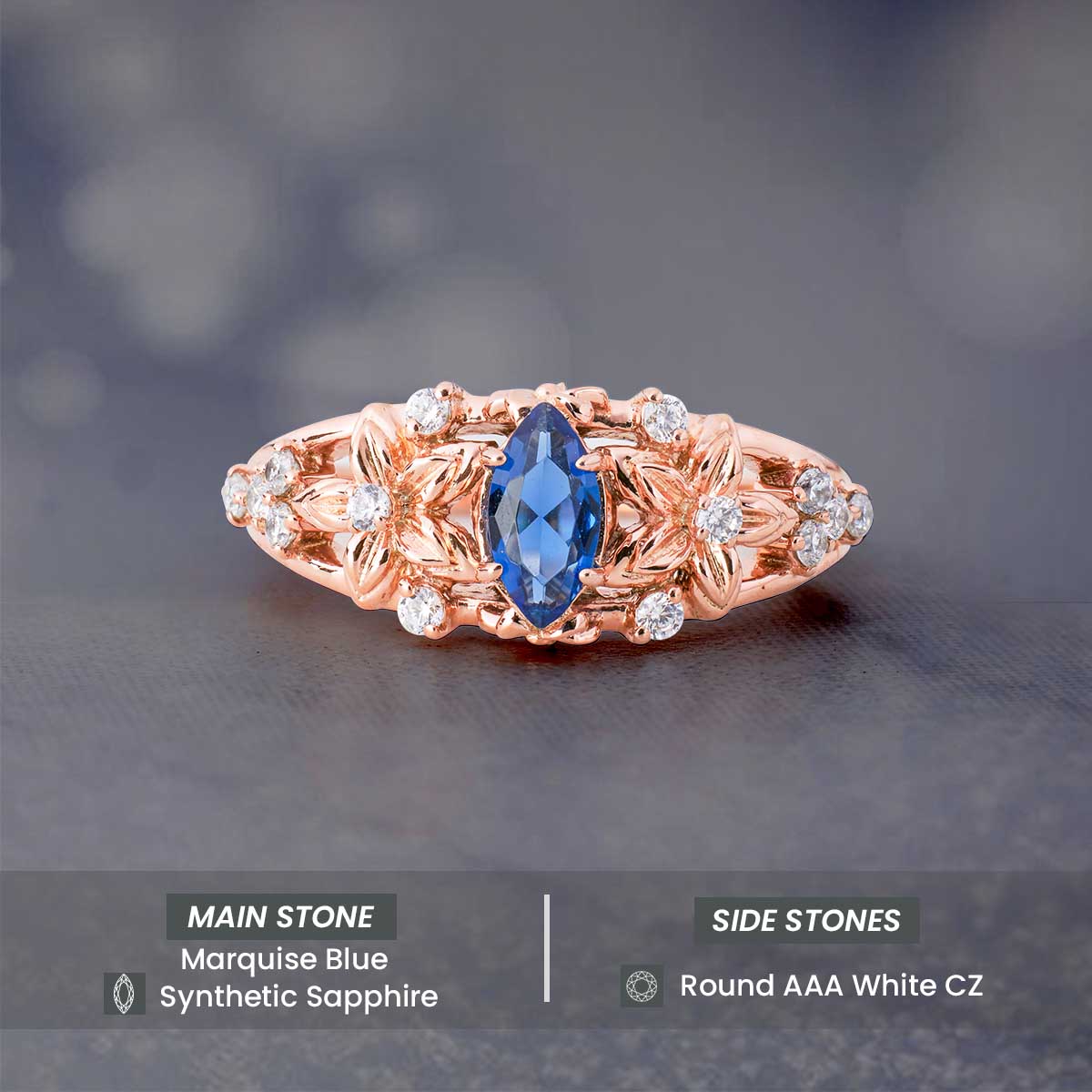 Art Nouveau Sapphire Ring Rose Gold Flower Engagement Ring Art Deco