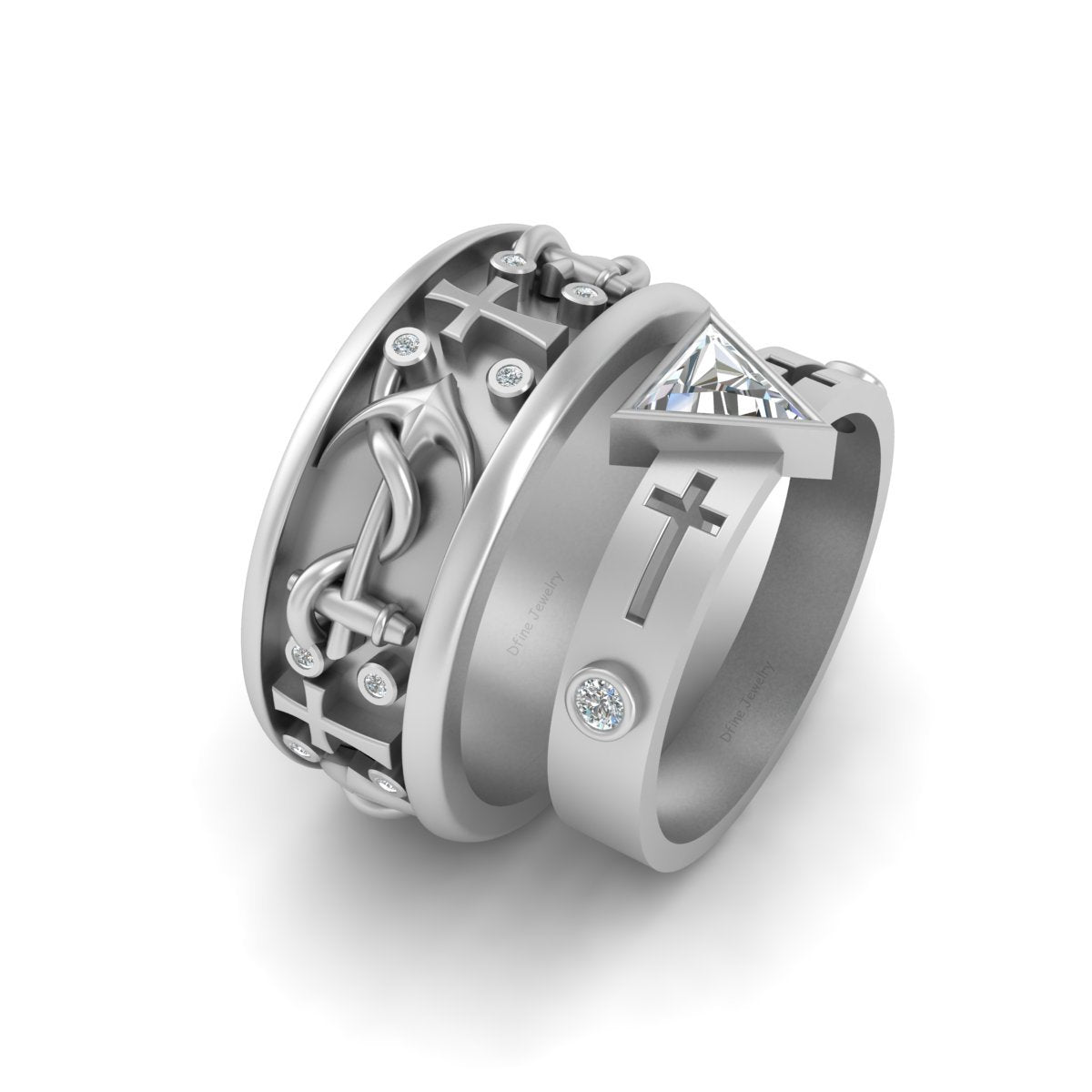 Anchor Cross Diamond Wedding Bands