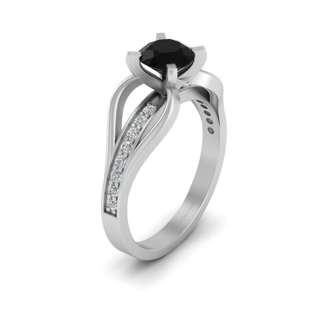 6.0MM ROUND CUT ONYX ENGAGEMENT RING