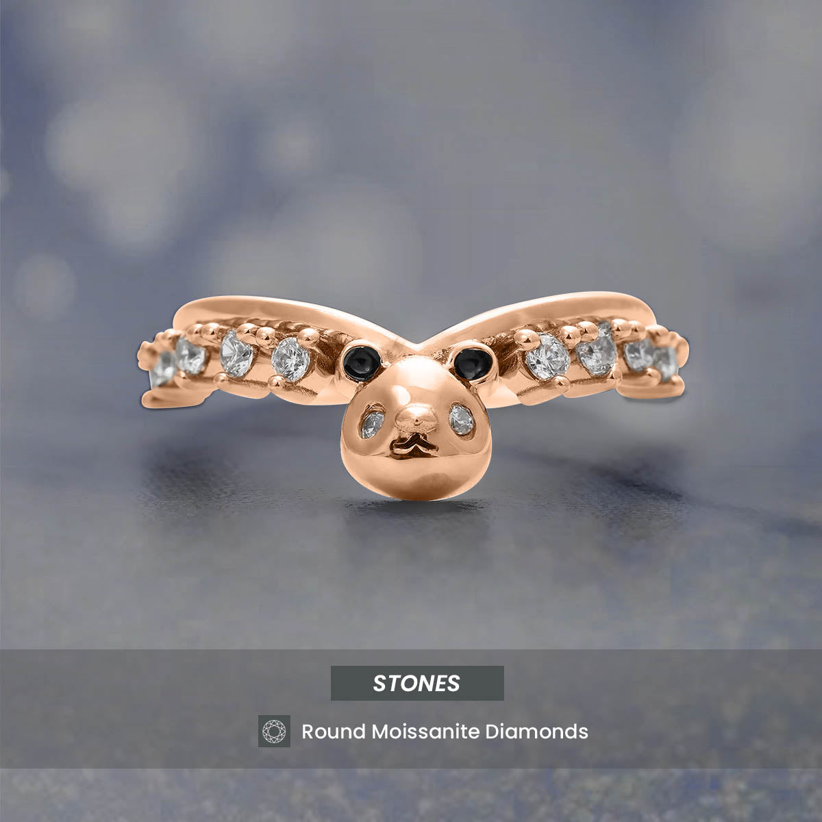 Panda Ring Enhancer Curved Wedding Band Panda Jewelry Stacking Moissanite Diamond Rose Gold White Gold Sterling Silver
