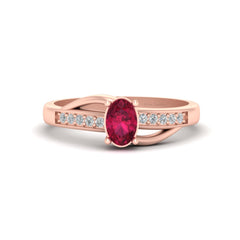Lab Created Ruby Engagement Ring Solid 14k Rose Gold Wedding Ring