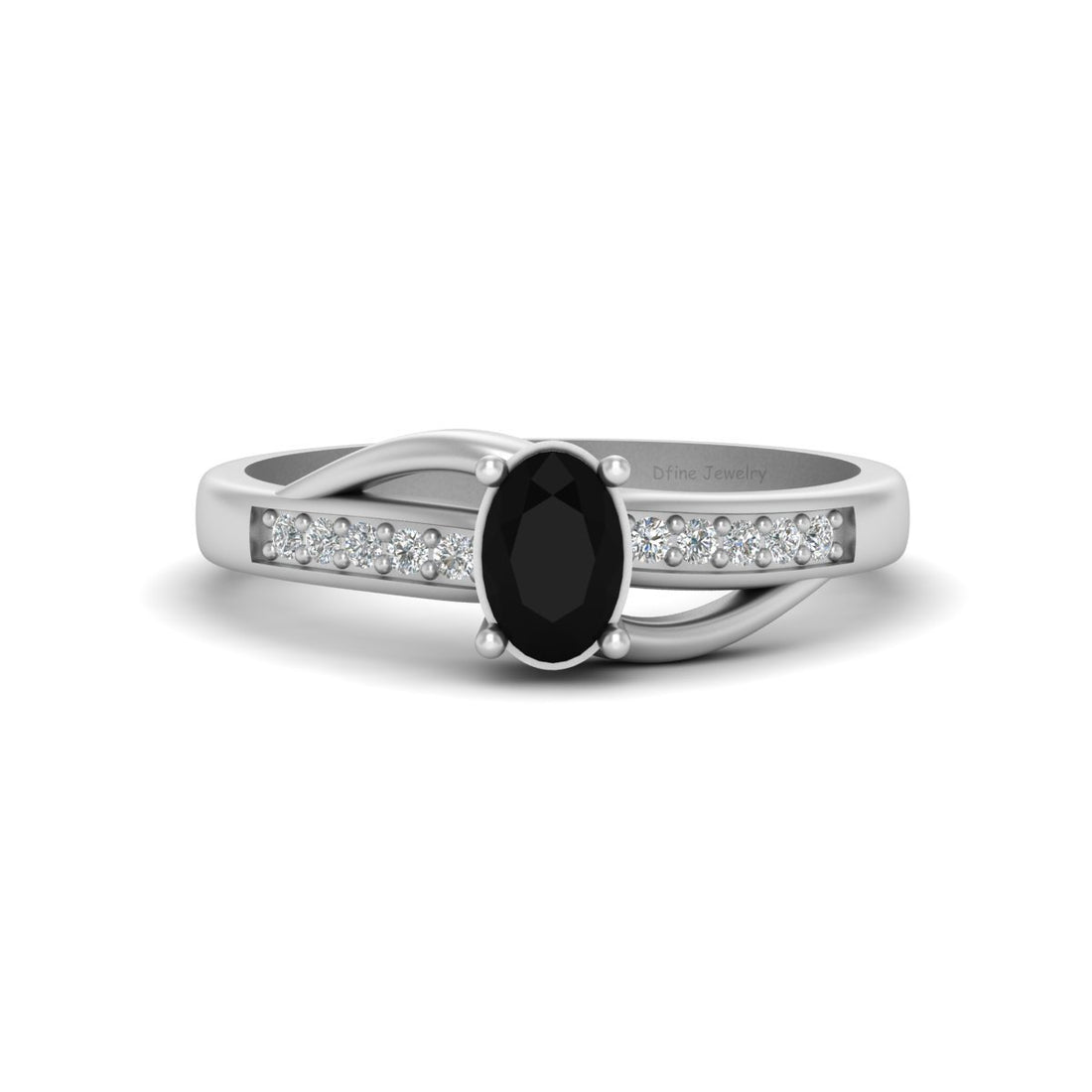 OVAL CUT BLACK ONYX ENGAGEMENT RING