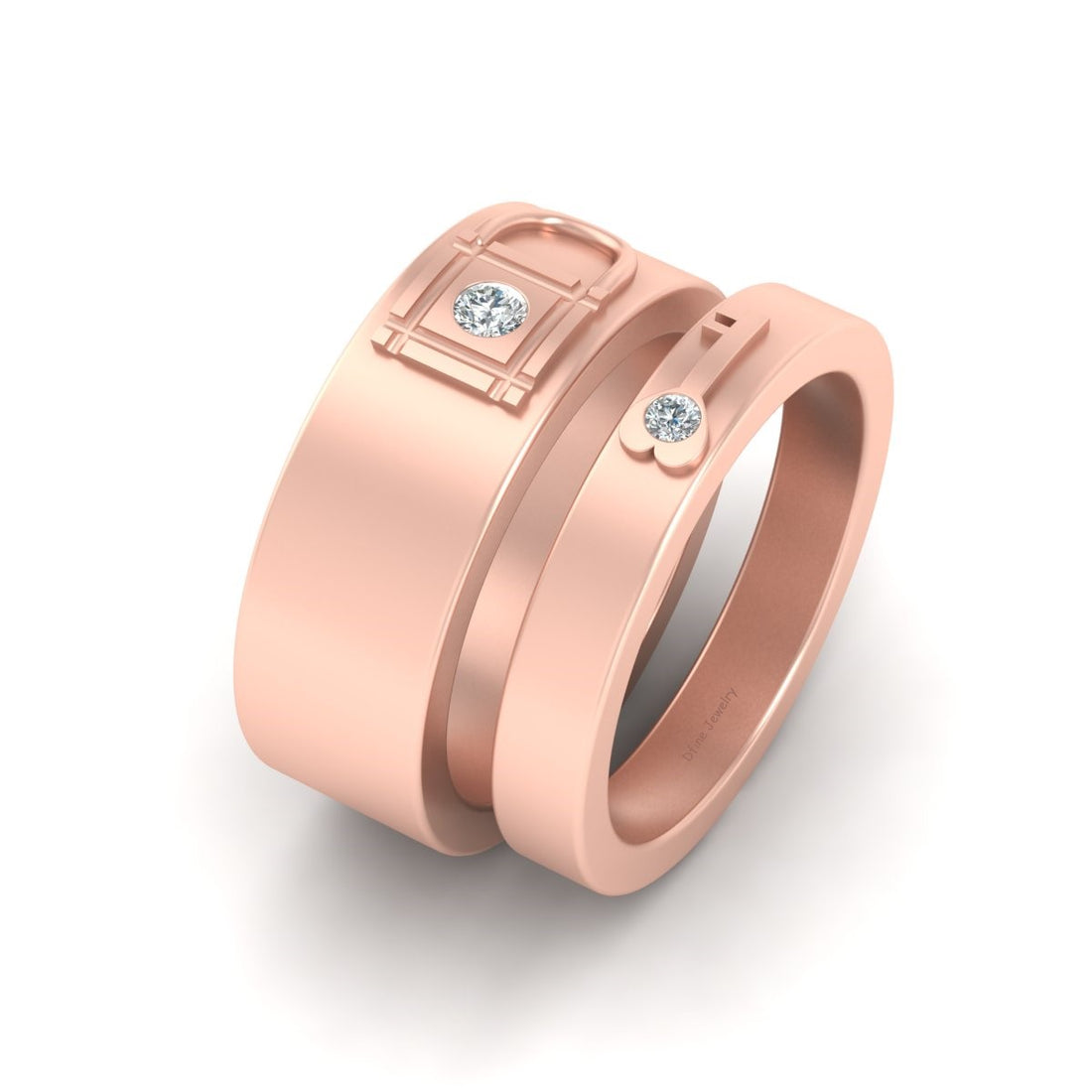 Lock and Key Wedding Band Set