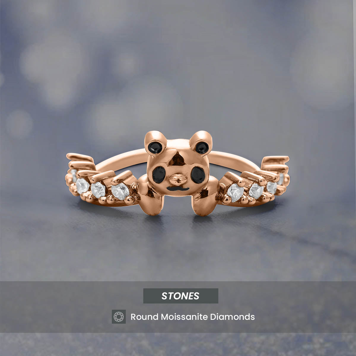 Panda Ring Moissanite Diamond Stacking Wedding Band Panda Jewelry Sterling Silver Rose Gold White Gold