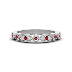 Red CZ Promise Ring For Her Milgrain Wedding Band For Women