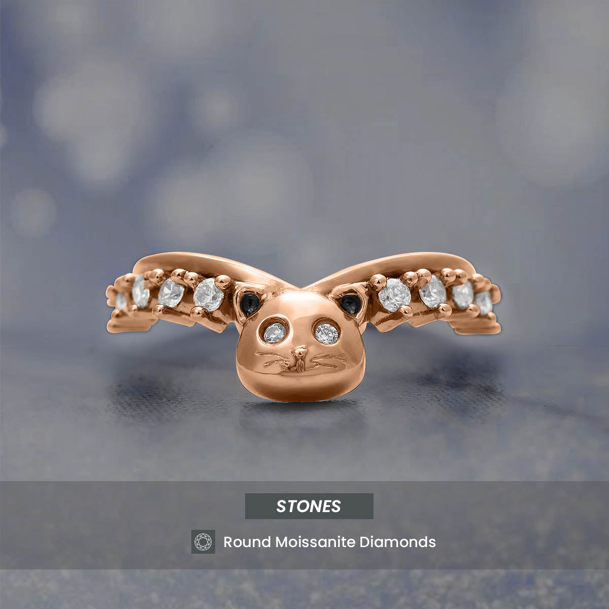 Cat Ring Enhancer Cute Kitty Cat Jewelry Moissanite Diamond Wedding Band Curved Stacking Silver Gold