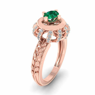 EMERALD MILGRAIN ENGAGEMENT RING