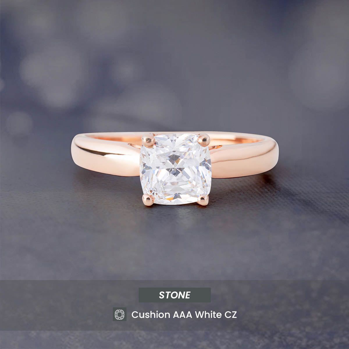Solitaire Cushion Diamond Ring Rose Gold Engagement Rings