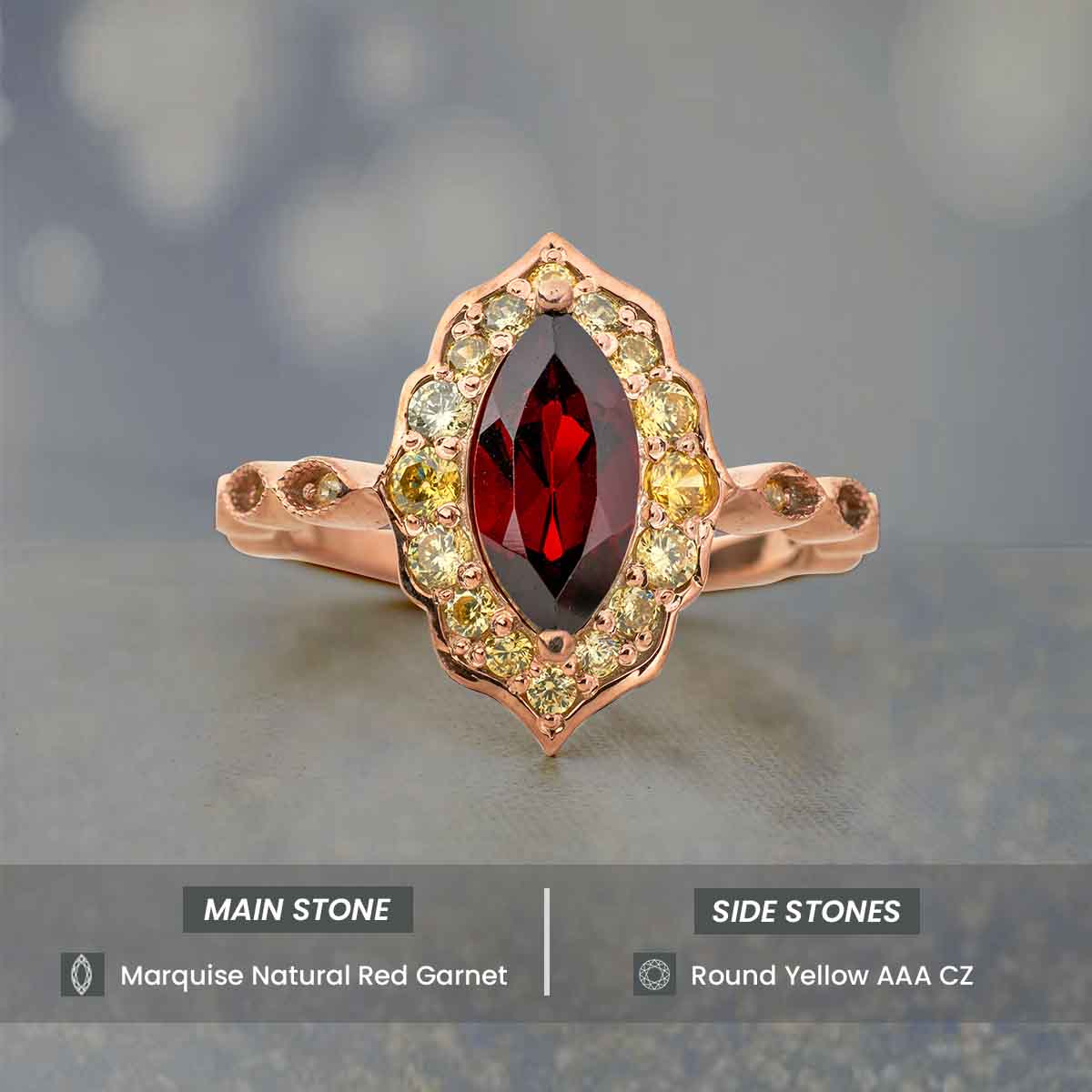 Antique Vintage Engagement Ring Marquise Cut Red Natural Garnet Ring Rose Gold