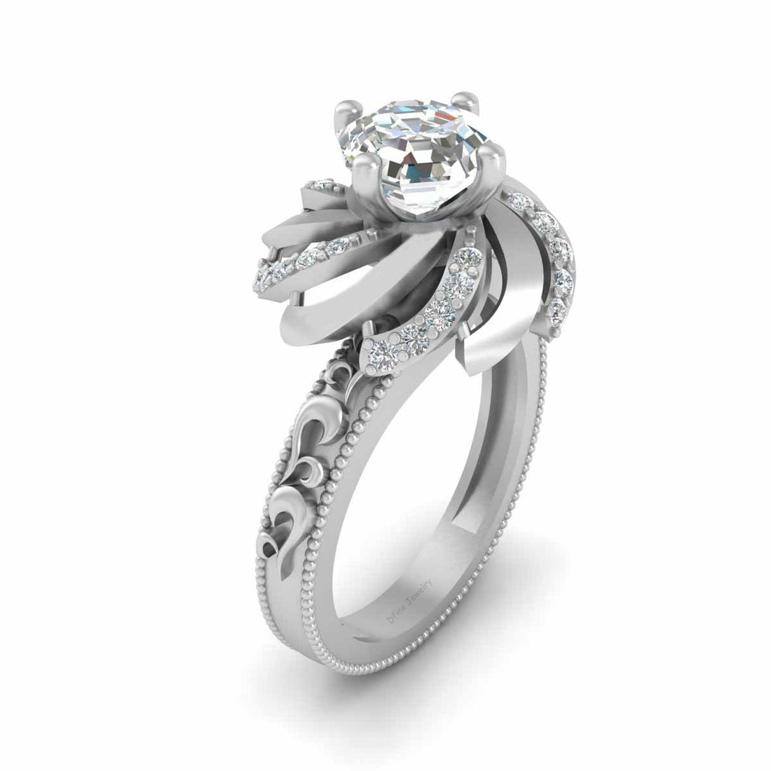 Octagon Diamond Engagement Ring