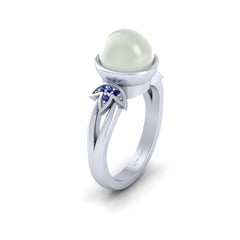 Floral Leaf Wedding Ring Freshwater Pearl Ring Pearl Jewelry