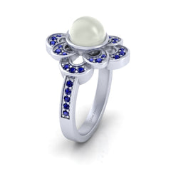 Floral Pearl Engagement Ring Cultured Pearl Ring Sterling Silver