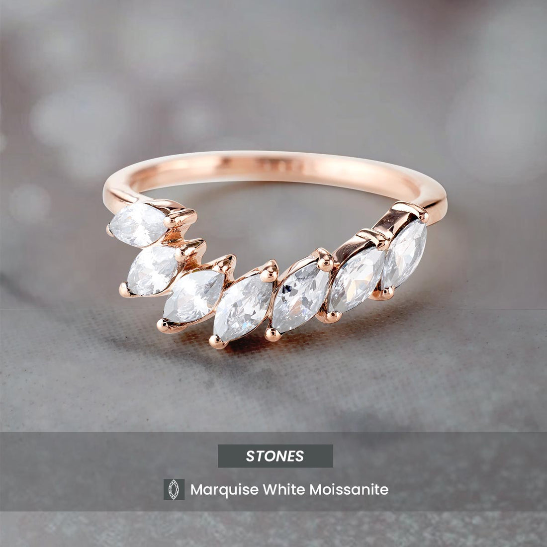 Unique Moissanite Ring Enhancer Marquise Curved Wedding Band