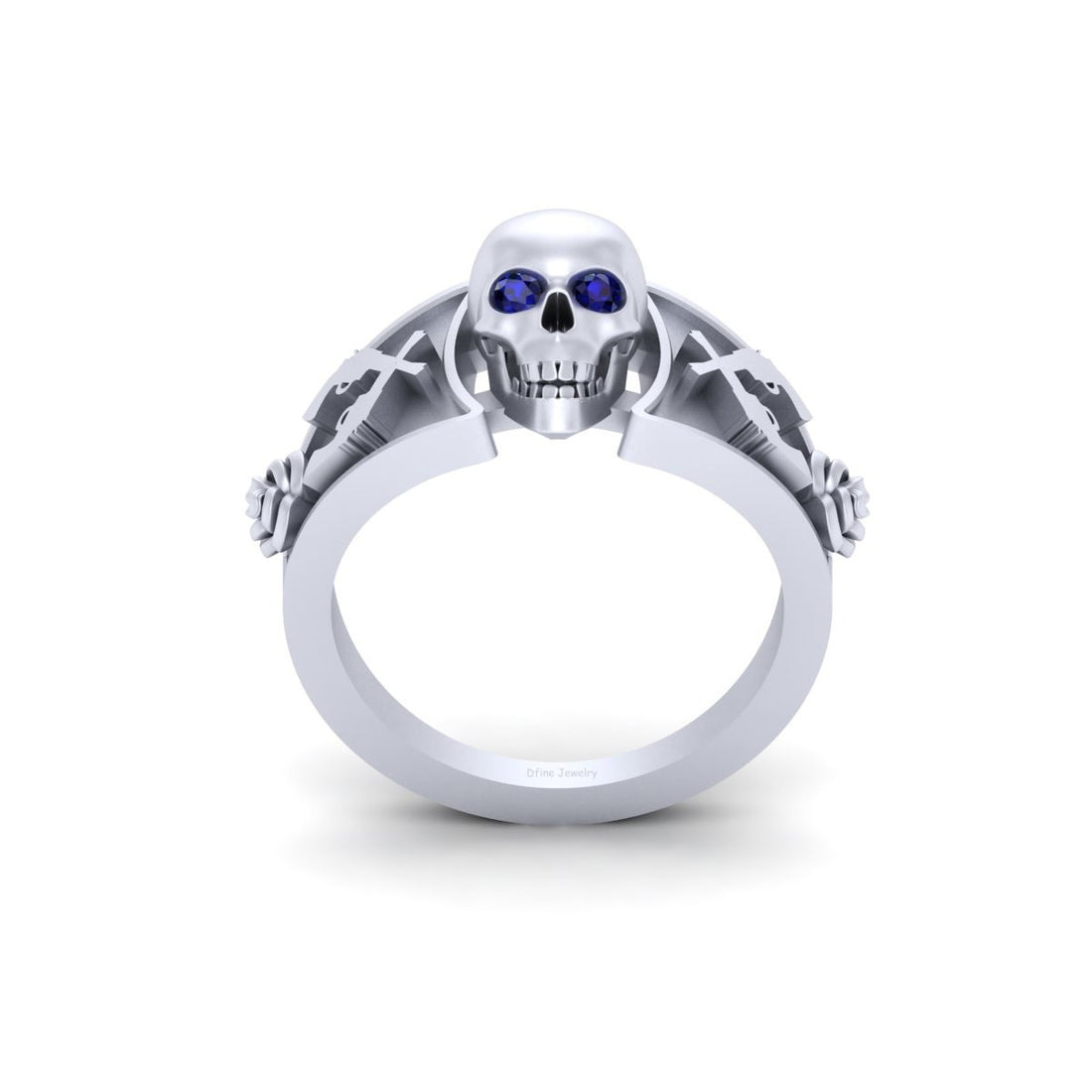Roses and Guns Skull Ring