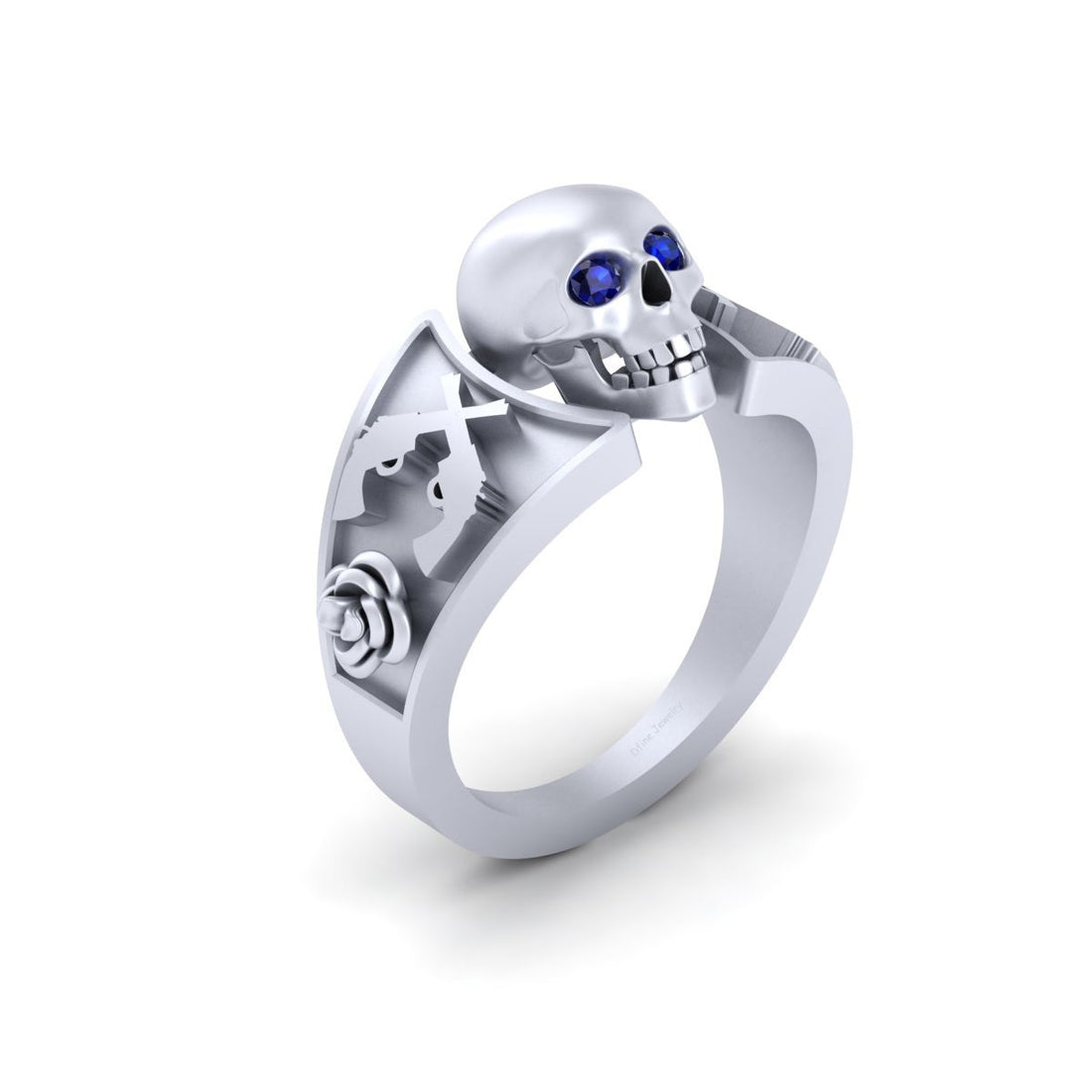 Roses and Guns Skull Ring