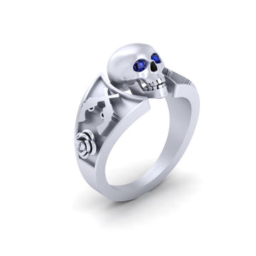 Roses and Guns Skull Ring