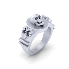 Fleur De Lis Skull Ring Gothic Engagement Ring 925 Sterling Silver