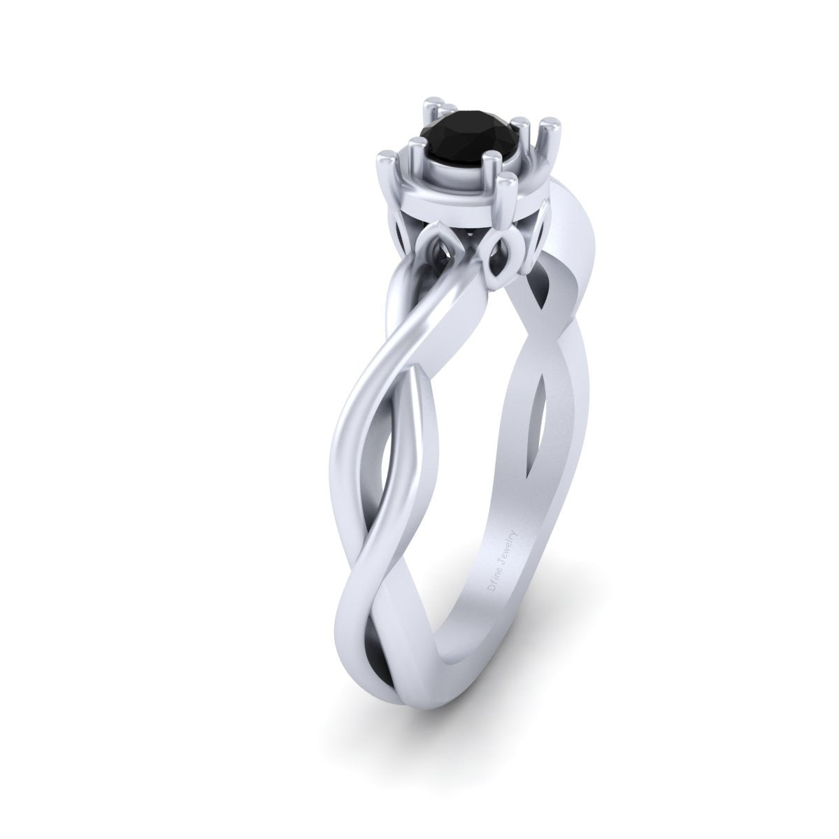 SOLITAIRE BLACK DIAMOND INTERTWINED RING