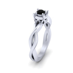 Solitaire Black Diamond Intertwined Ring Silver Promise Ring For Her