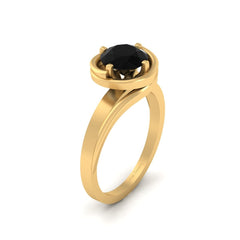 Black Onyx Solitaire Ring Solid 18k Gold Engagement Ring For Her