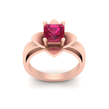 ASSCHER CUT PINK RUBY ENGAGEMENT RING