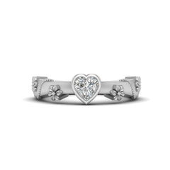 Solitaire Diamond Heart Ring Sterling Silver Floral Wedding Ring Women
