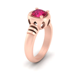 Solitaire Pink Ruby Ring Hollow Leaf Engagement Ring Womens