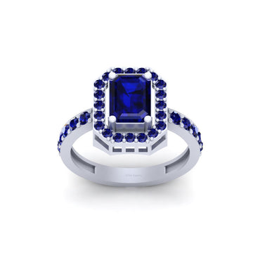 SAPPHIRE BLUE HALO ENGAGEMENT RING