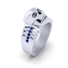 Bones and Skull Wedding Band Blue Sapphire Gothic White Gold