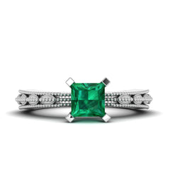 Solitaire Emerald Engagement Ring Milgrain Promise Ring For Her