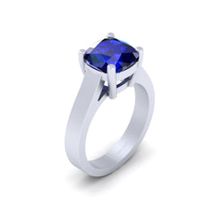 Lab Created Approx 4 Carat Blue Sapphire Cushion Cut Engagement Ring