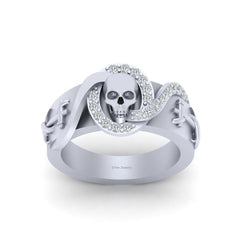 Pirate Skull Wedding Band Nautical Anchor Skull Band White Gold