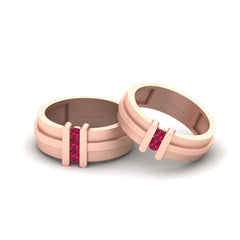 0.30TCW Ruby Engagement Bands His Her Matching Rose Gold