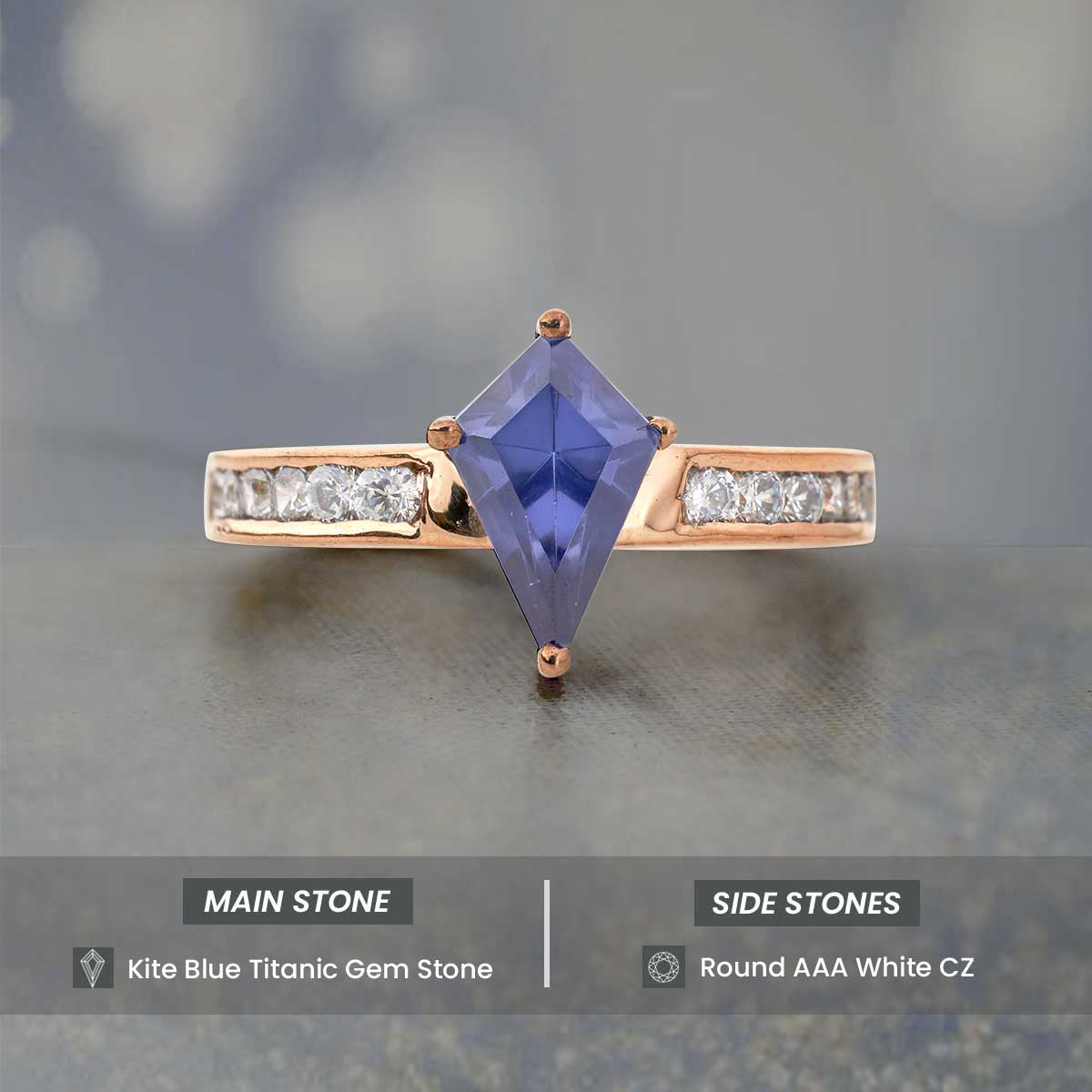 Kite Cut Blue Titanic Gemstone Ring Statement Engagement Rings Women's