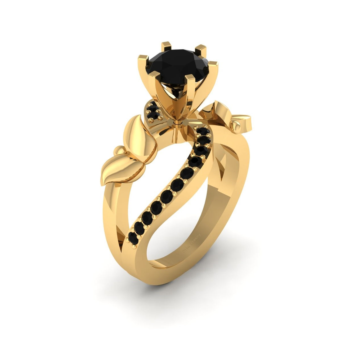 1.60CTTW ONYX BUTTERFLY WEDDING RING