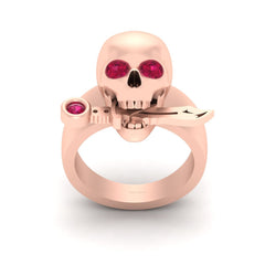 Skull Engagement Ring With Dagger Rose Gold Skull Ring Women