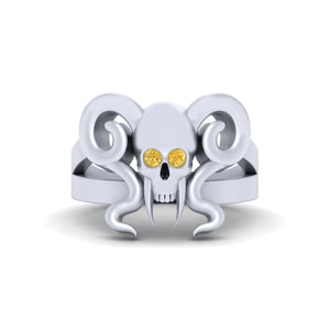 Silver Vampire Skull Ring Horn Teeth Gothic Skull Wedding Ring