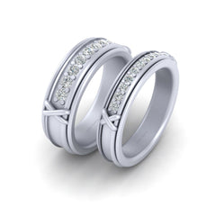 Matching Diamond Wedding Bands His and Her Couple White Gold