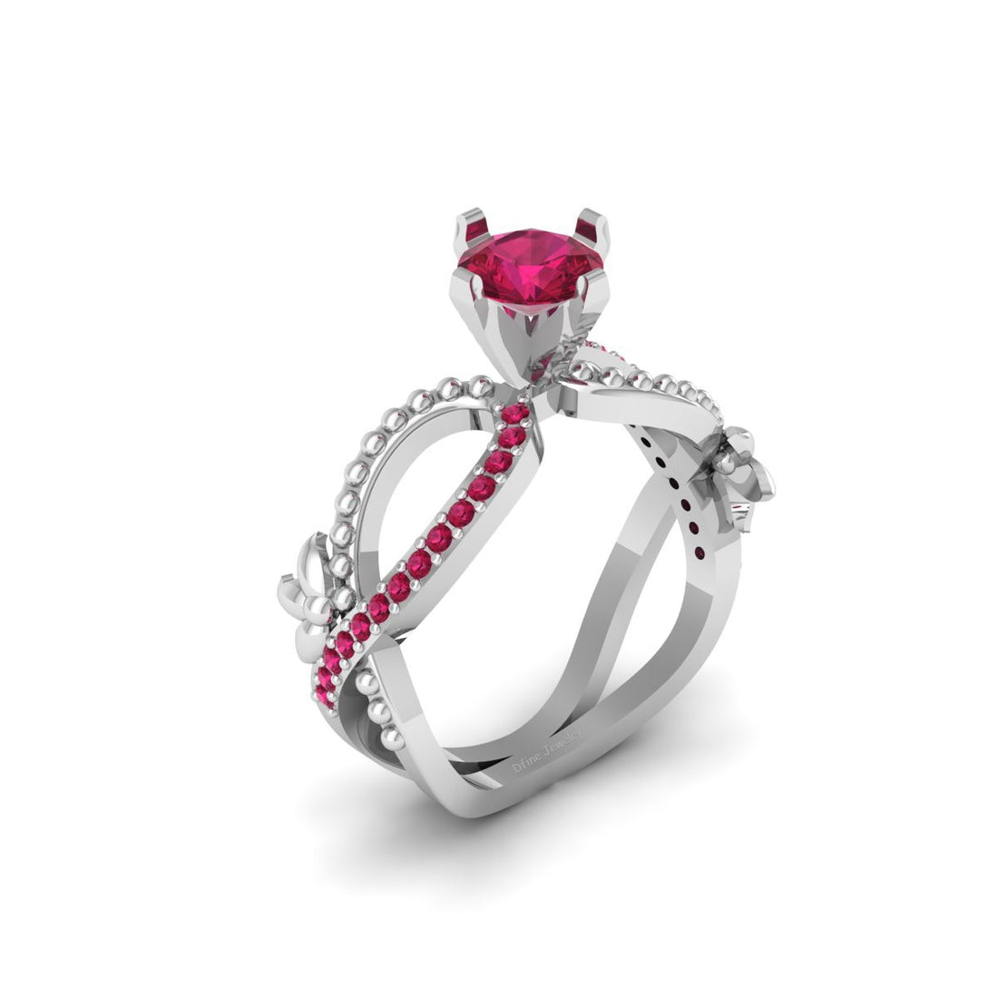 LAB CREATED 1.0CTW PINK RUBY WEDDING RING
