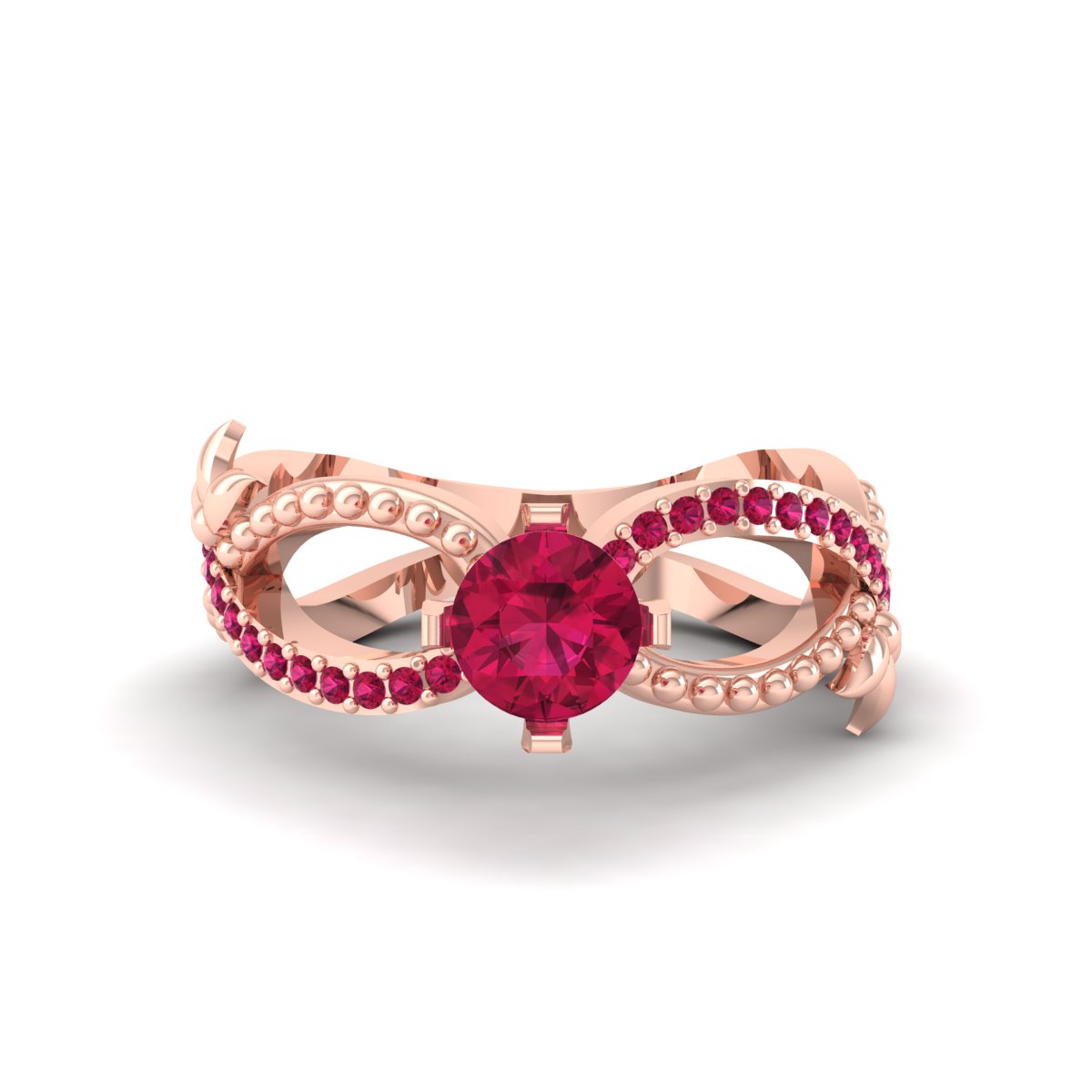 LAB CREATED 1.0CTW PINK RUBY WEDDING RING