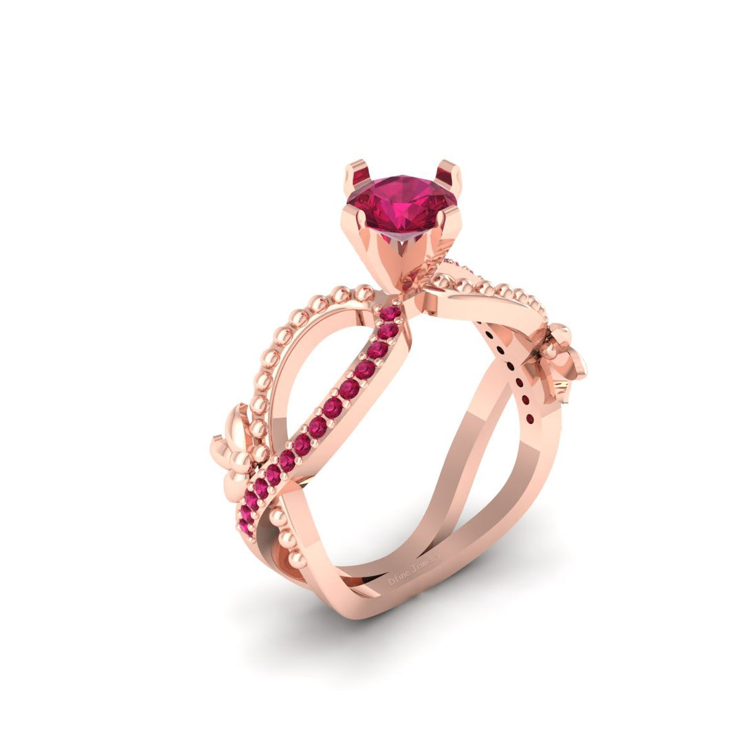 LAB CREATED 1.0CTW PINK RUBY WEDDING RING