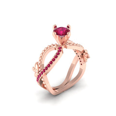 Lab Created 1.0ctw Pink Ruby Wedding Ring Milgrain Engagement Ring
