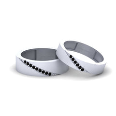 Wedding Band Set His Hers Matching Couple Onyx White Gold