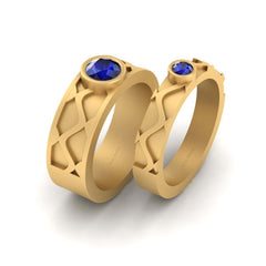 Matching Anniversary Bands His Her Couple Blue Sapphire Gold